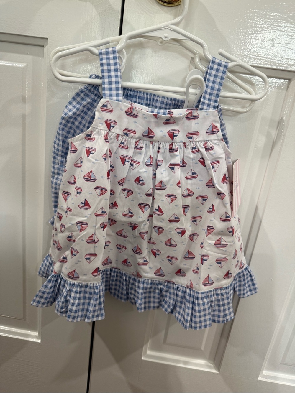 James & Lottie NWT Girls Blue Gingham & White/Red Sailboat Dress 3T